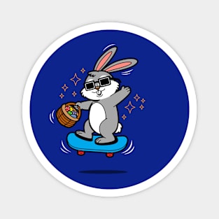 Easter Bunny Skateboarding Carrying Easter Eggs Cartoon Magnet